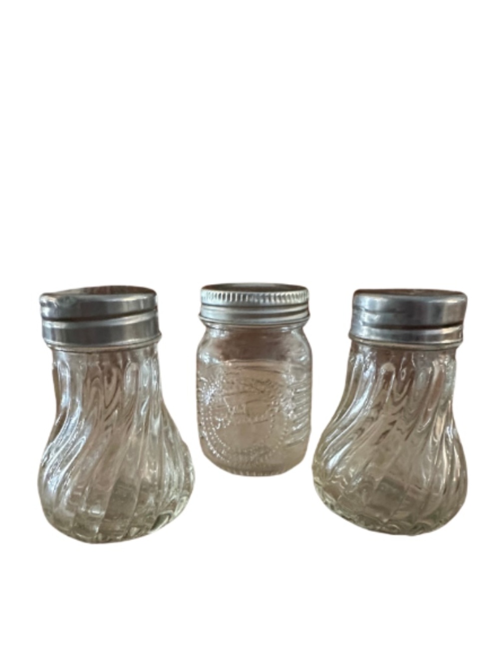 Vintage Glass Salt & Pepper Shakers with Mini Mason Like Jar